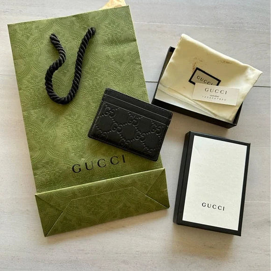 Gucci Guccissima Black Leather Card Case Card Holder